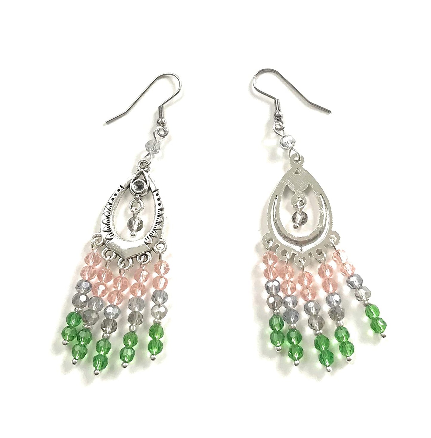 Pink and Green Chandelier Earrings