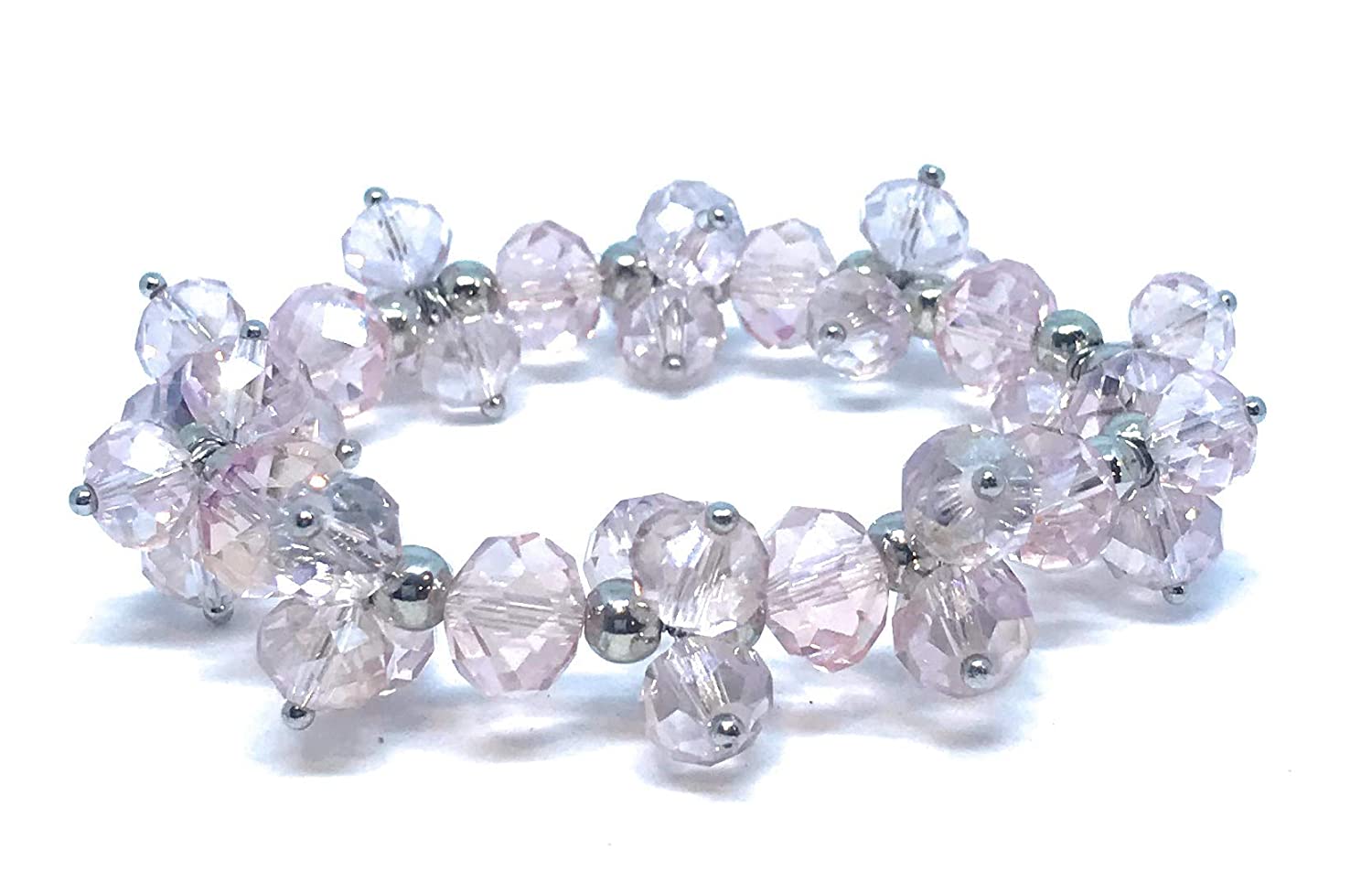 Pink Beaded Cluster Stretch Bracelet Top View from Scott D Jewelry Designs