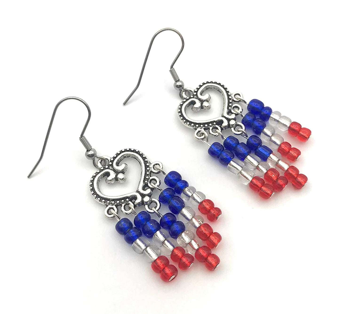 Red White and Blue Earrings In a Diagonal View from Scott D Jewelry Designs