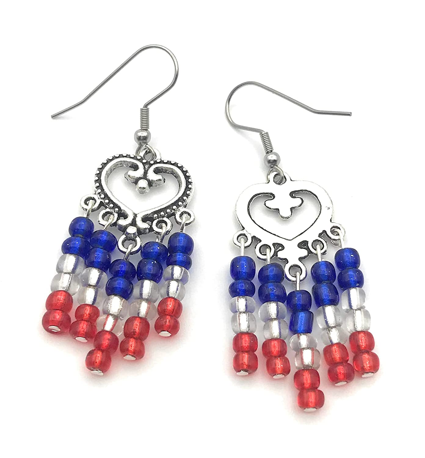 Red White and Blue Earrings Front and Back View from Scott D Jewelry Designs