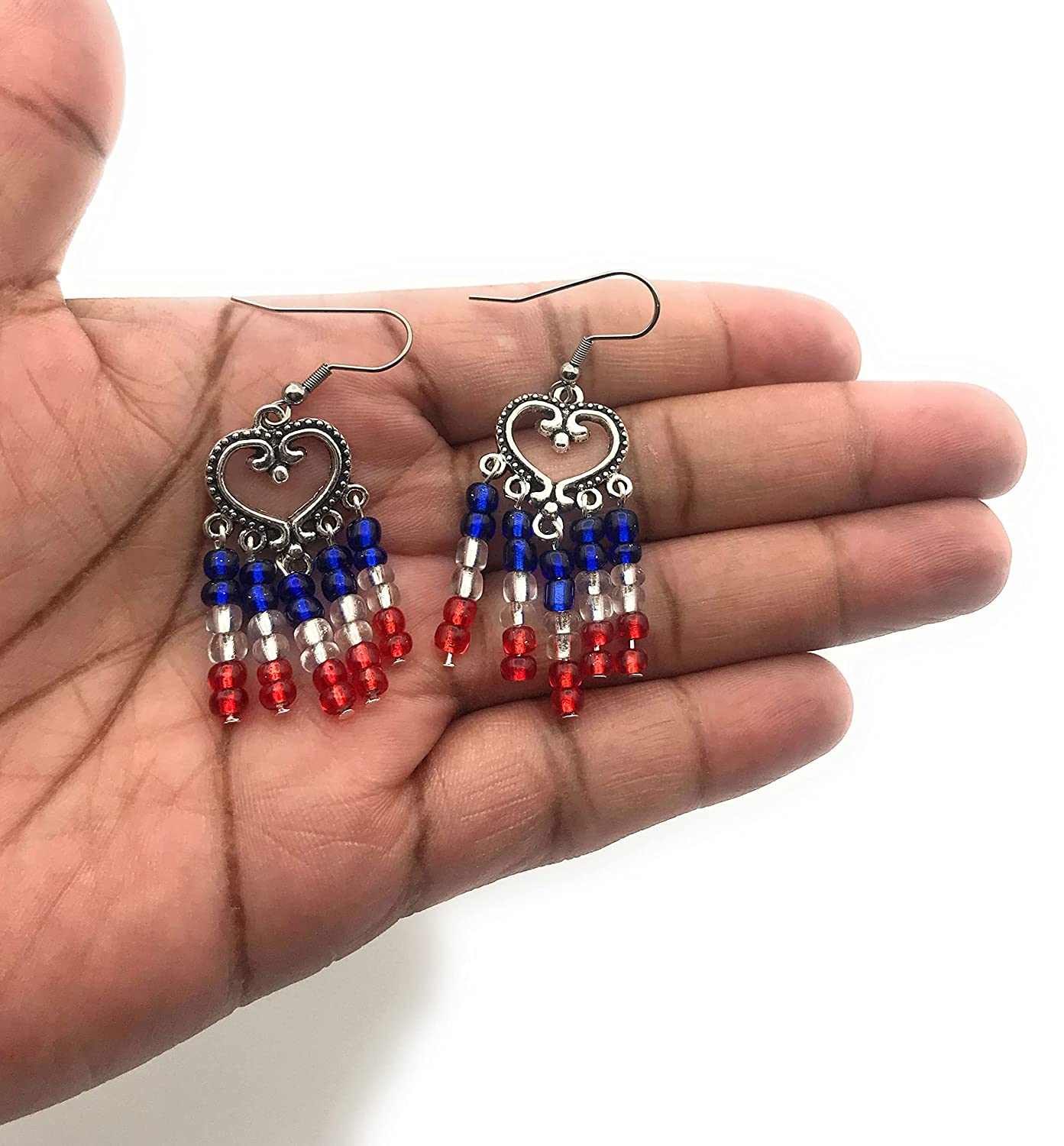 Red White and Blue Earrings In Palm of the Hand from Scott D Jewelry Designs