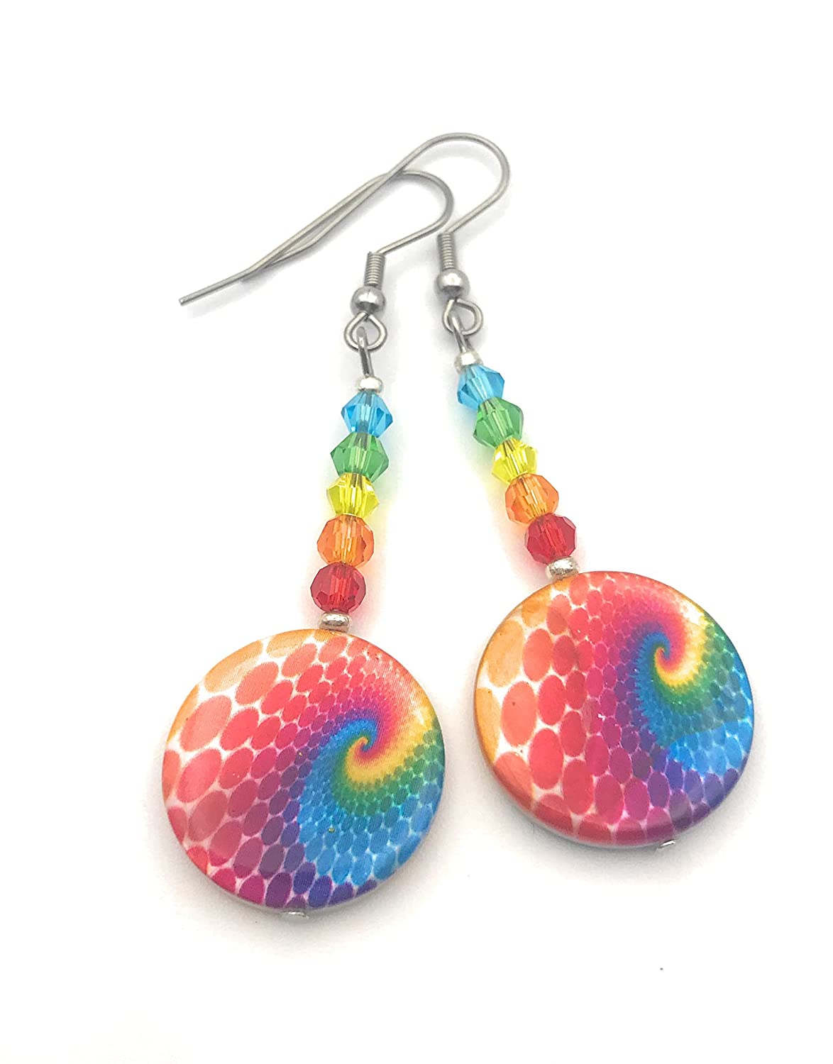 Rainbow Swirl Dangle Beaded Earrings for Women from Scott D Jewelry Designs