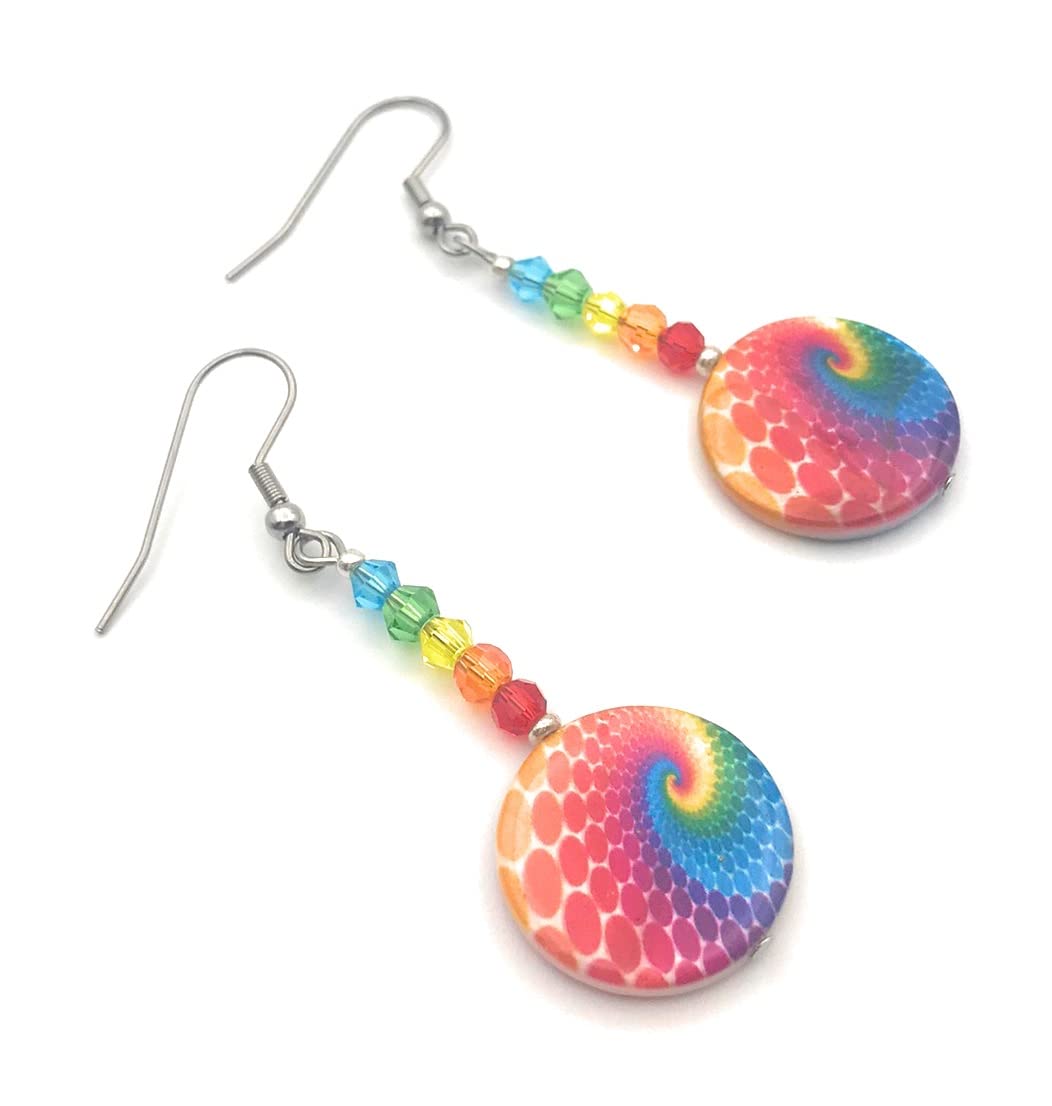 Rainbow Swirl Dangle Beaded Earrings for Women Side by Side from Scott D Jewelry Designs