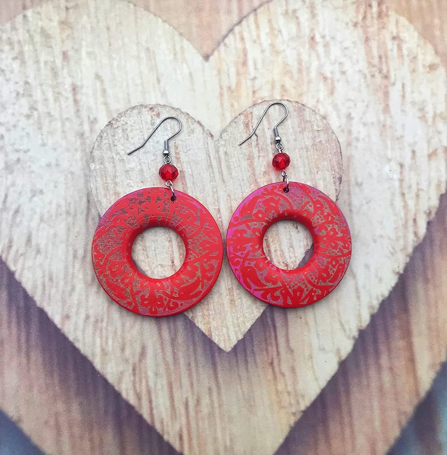Red Wooden Hoop Earrings