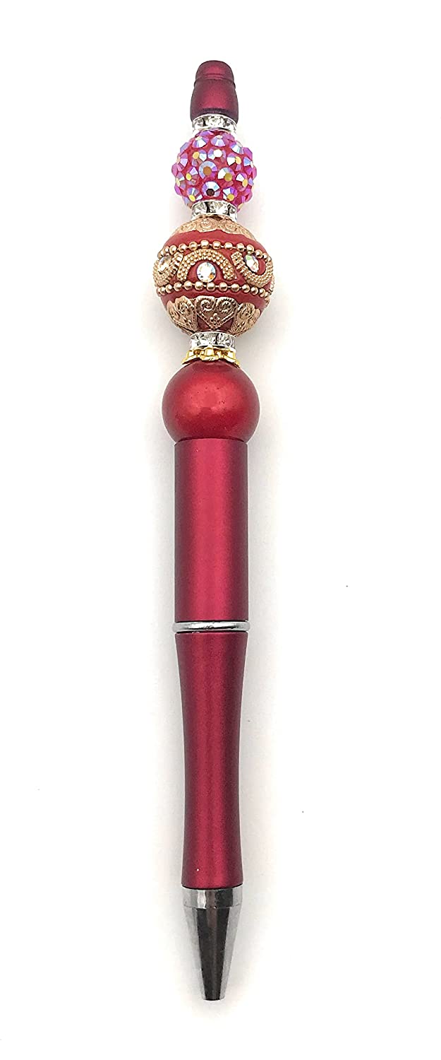 Red and Gold Beaded Ink Pen from Scott D Jewelry Designs