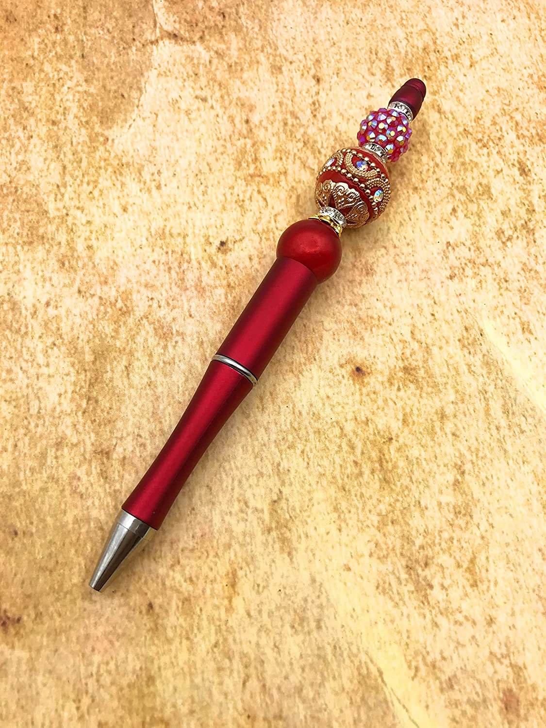 Red and Gold Beaded Ink Pen On Tile from Scott D Jewelry Designs