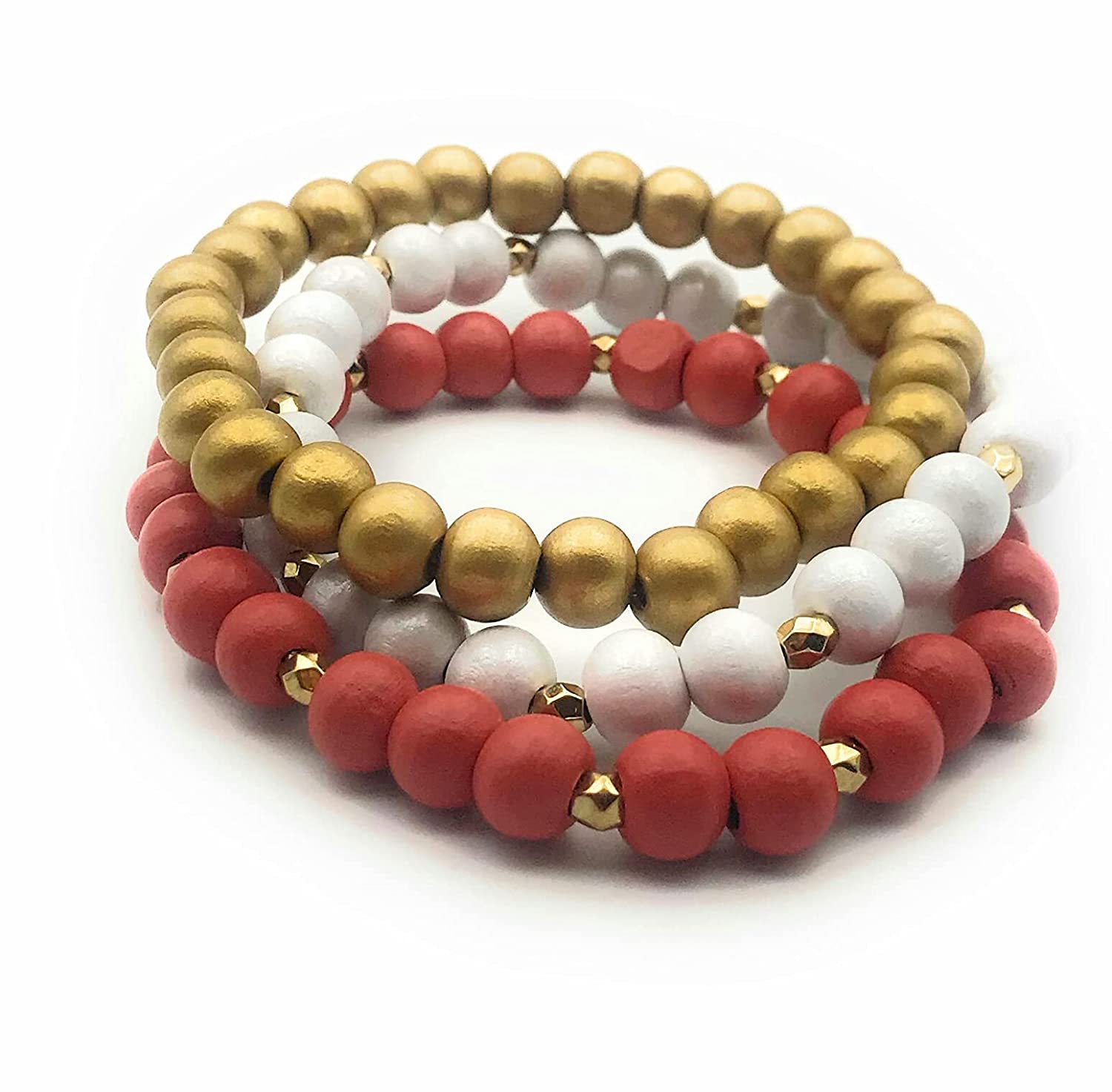 Set of 3 Wood Bead Stretch Bracelets Stacked Up from Scott D Jewelry Designs