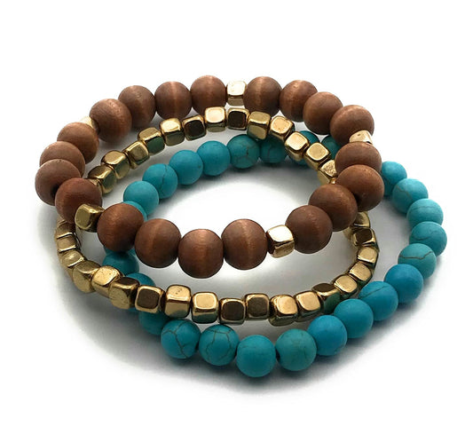 Set of 3 Multi Color Wooden Stretch Bracelets from Scott D Jewelry Designs