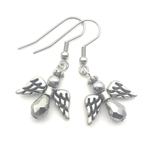 Silver Crystal Angel Dangle Earrings from Scott D Jewelry Designs