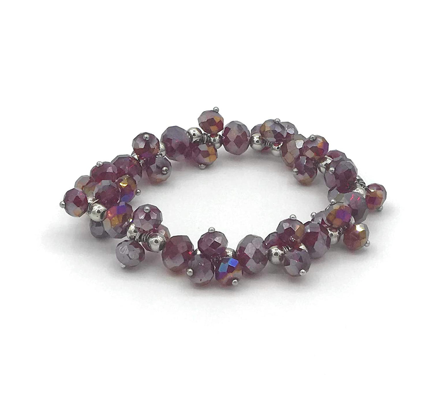 Wine Red Beaded Cluster Stretch Bracelet Side View from Scott D Jewelry Designs