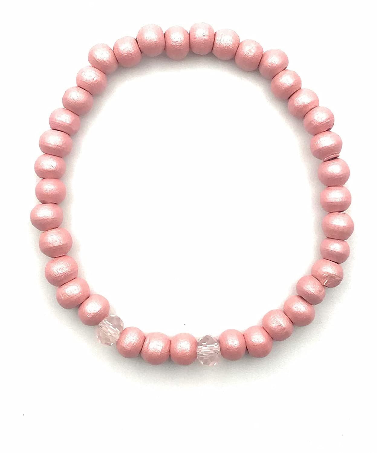 Set of 4 Beaded Stretch Bracelets in Pink Grey and White with Silver Accent