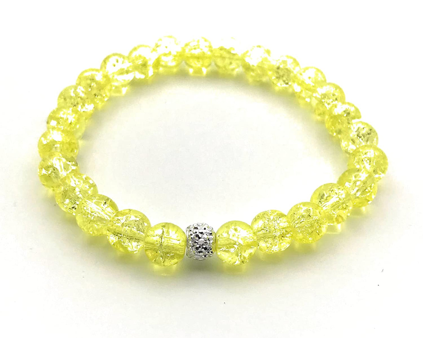 Yellow Crackle Beaded Stretch Bracelet with Sparkle Beaded Accent Front View from Scott D Jewelry