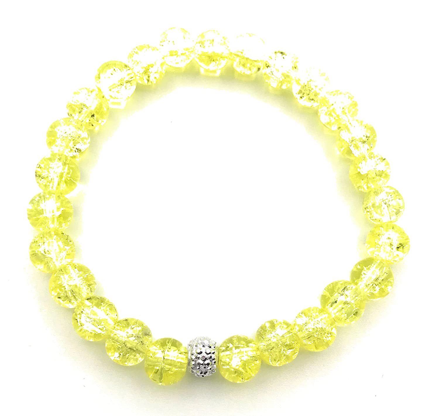 Yellow Crackle Beaded Stretch Bracelet with Sparkle Beaded Accent Top View from Scott D Jewelry