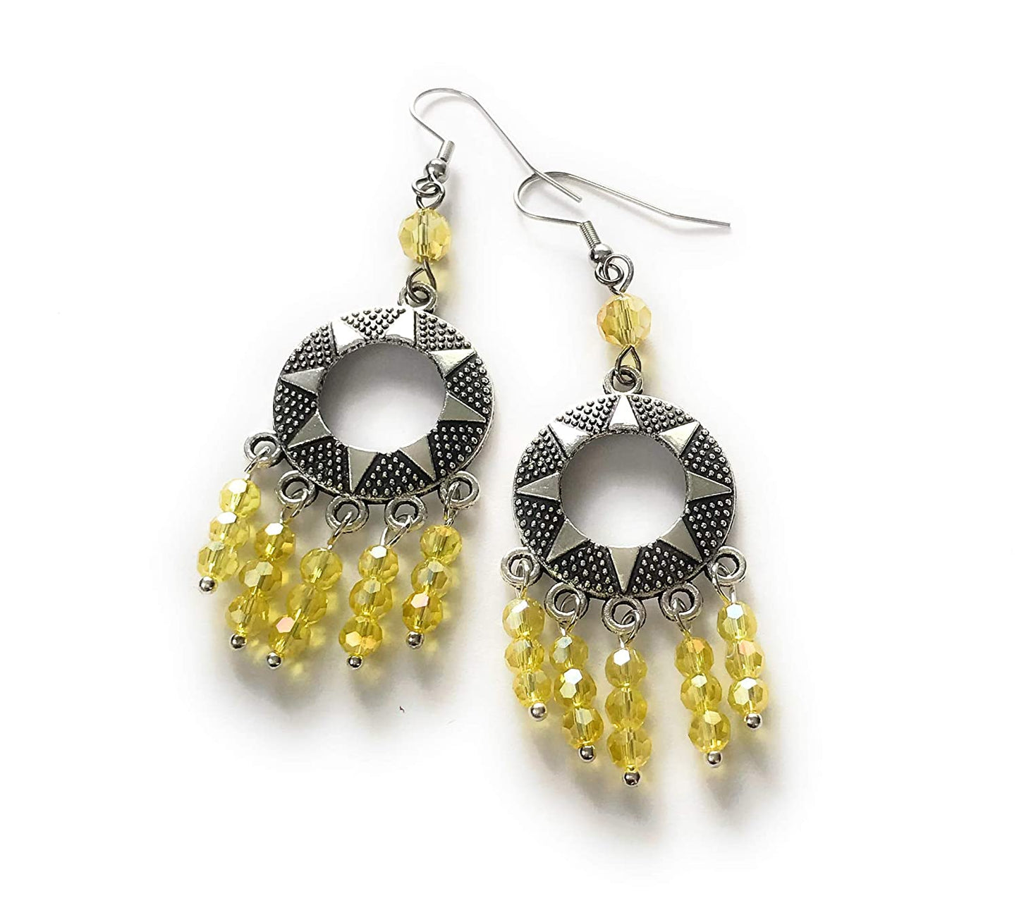 Yellow Beaded Sun Charm Chandelier Earrings from Scott D Jewelry Designs