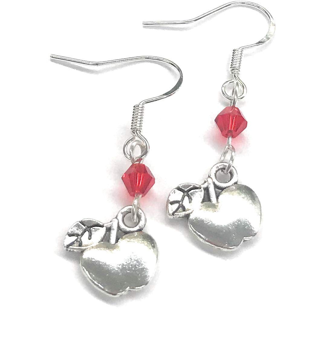 Red Beaded Apple Charm Dangle Earrings from Scott D Jewelry Designs