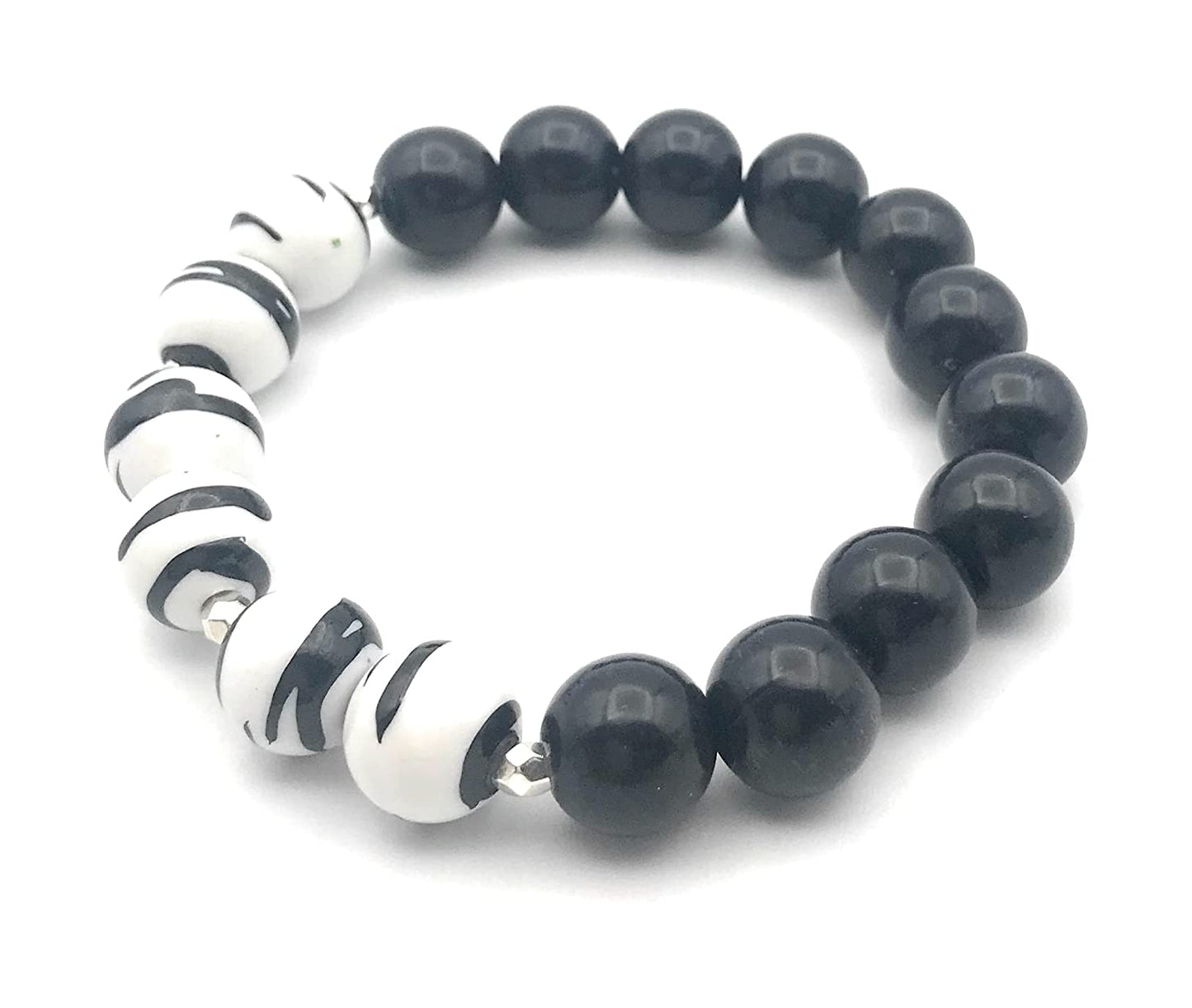 White and Black Beaded Stretch Bracelet from Scott D Jewelry Designs
