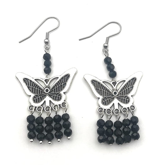 Black Beaded Butterfly Chandelier Earrings at Scott D Jewelry Designs