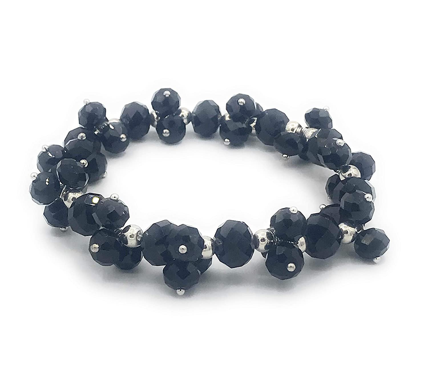 Black Beaded Cluster Stretch Bracelet Side View from Scott D Jewelry Designs