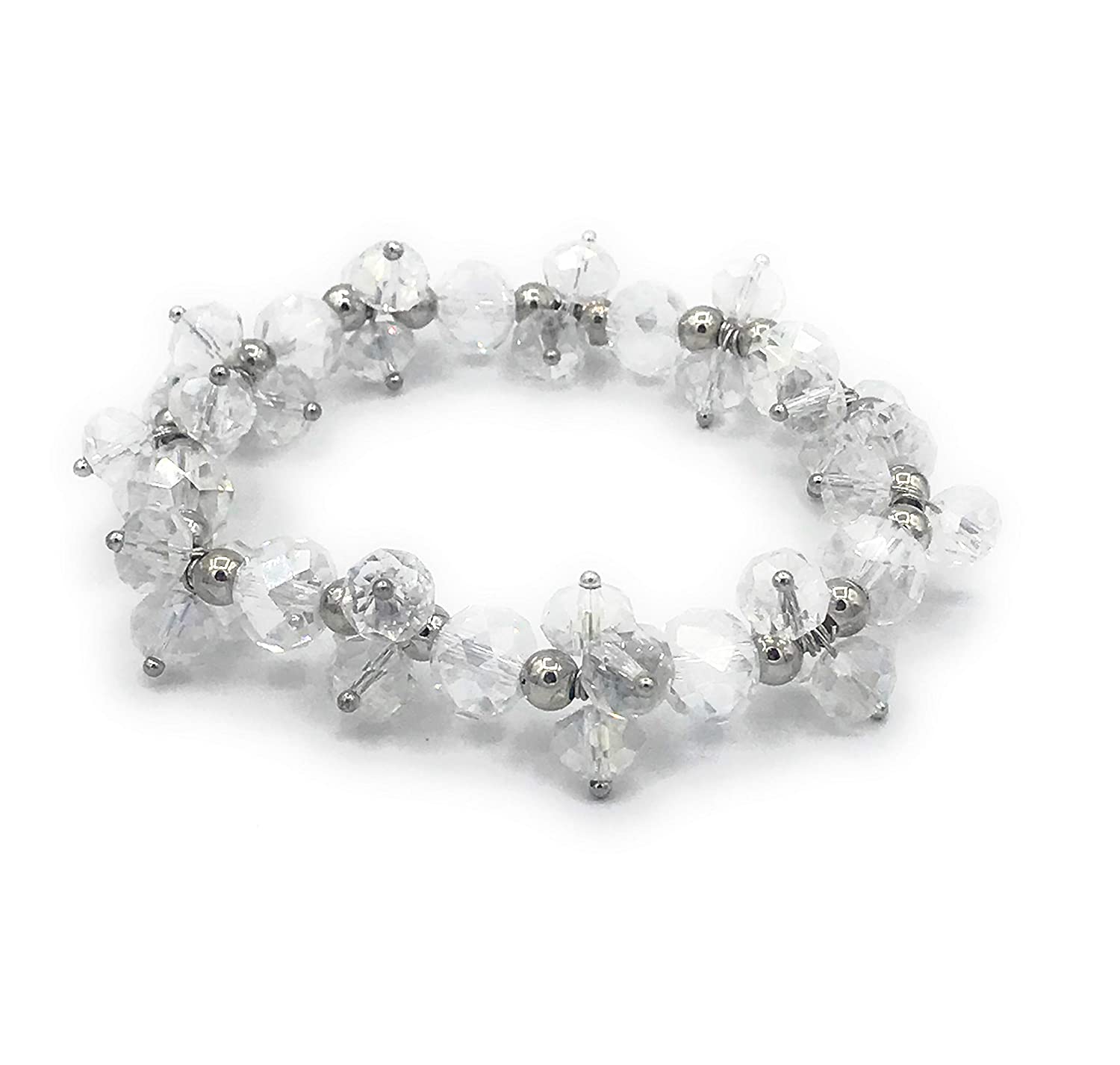 Clear and Silver Beaded Cluster Stretch Bracelet from Scott D Jewelry Designs