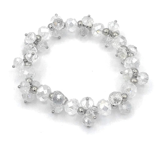 Transparent Clear and Silver Beaded Cluster Stretch Bracelet from Scott D Jewelry Designs