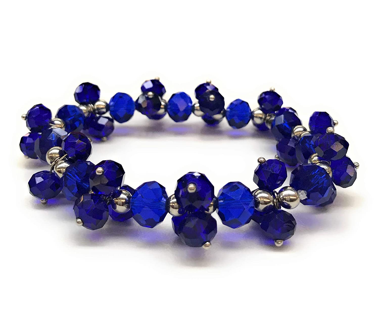 Cobalt Blue Beaded Cluster Stretch Bracelet Closeup View from Scott D Jewelry Designs