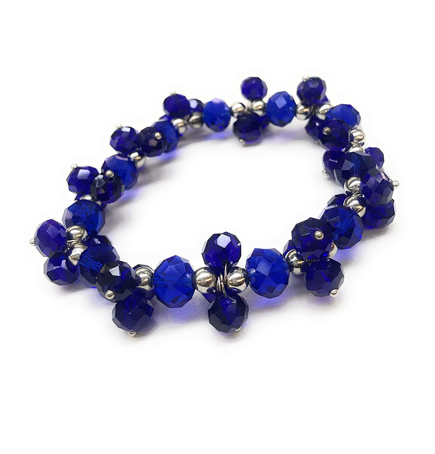 Cobalt Blue Beaded Cluster Stretch Bracelet Diagonal View from Scott D Jewelry Designs