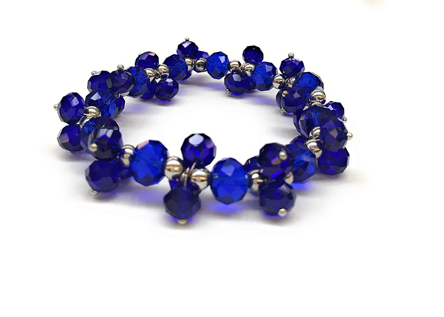 Cobalt Blue Beaded Cluster Stretch Bracelet Side View from Scott D Jewelry Designs