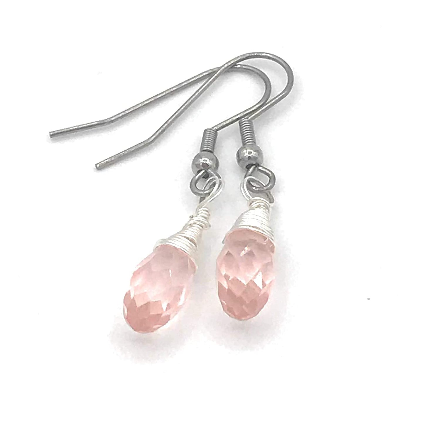Pink Crystal Dangle Beaded Earrings Side by Side from Scott D Jewelry Designs
