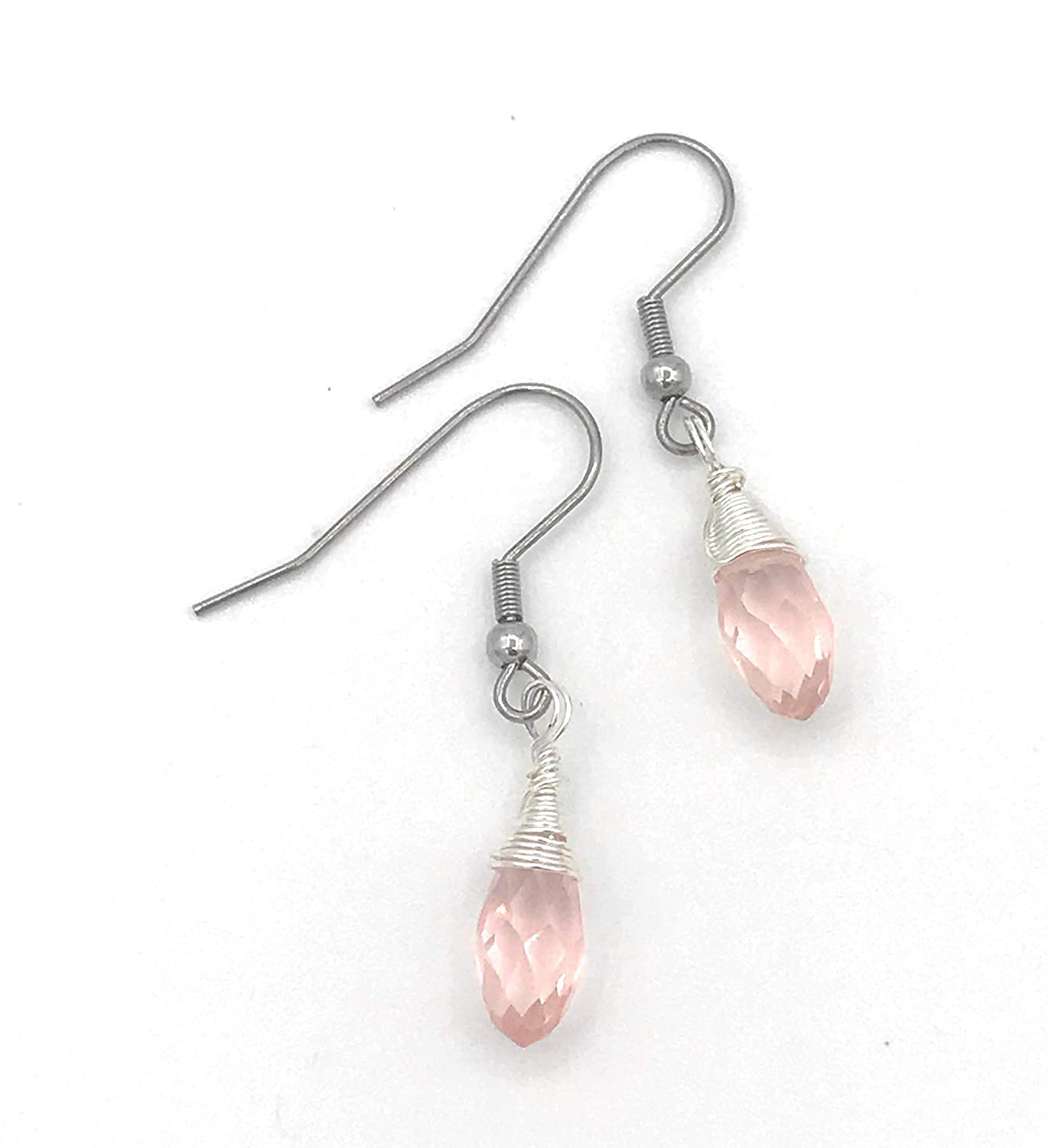 Pink Crystal Dangle Beaded Earrings Diagonal View from Scott D Jewelry Designs