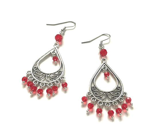 Red Beaded Chandelier Earrings from Scott D Jewelry Designs