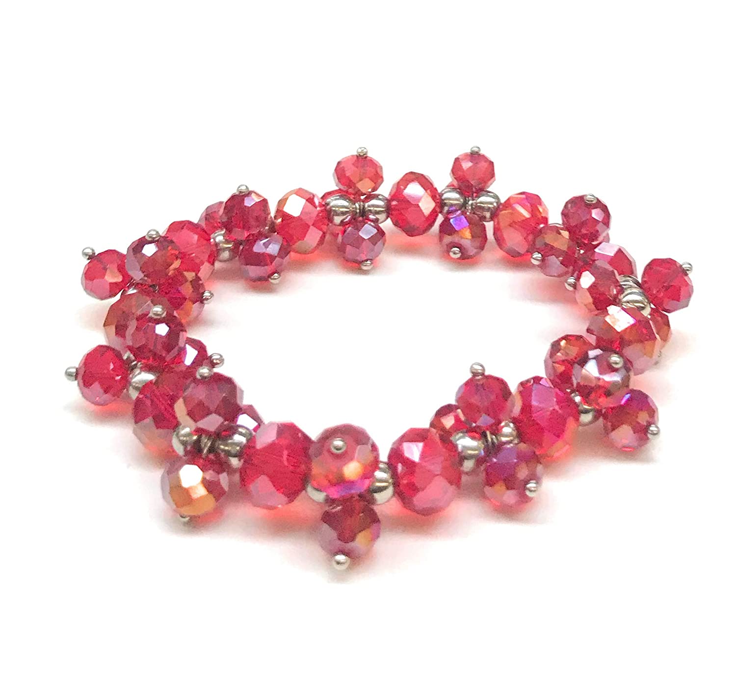 Red Beaded Cluster Stretch Bracelet Top View from Scott D Jewelry Designs