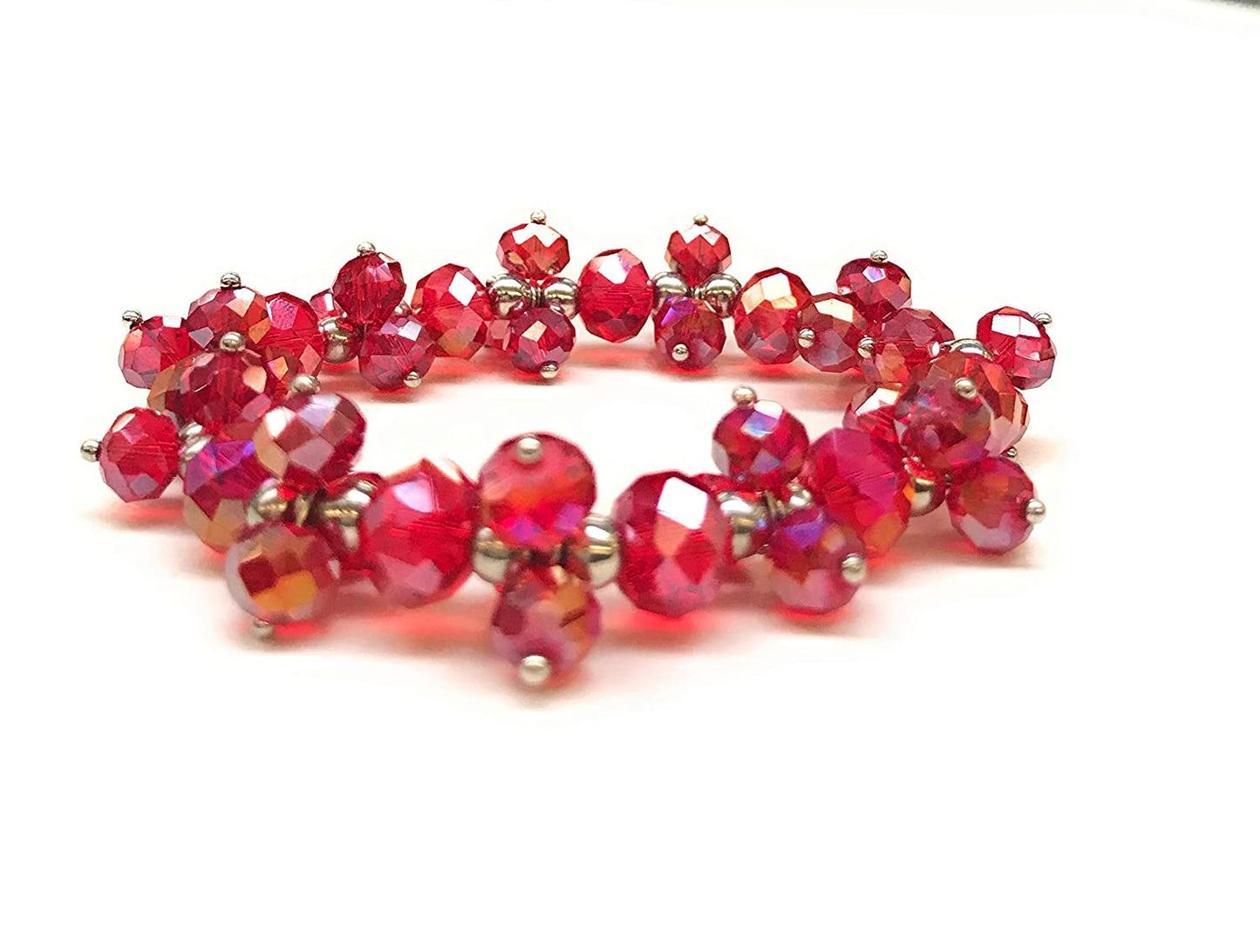 Red Beaded Cluster Stretch Bracelet Side View from Scott D Jewelry Designs