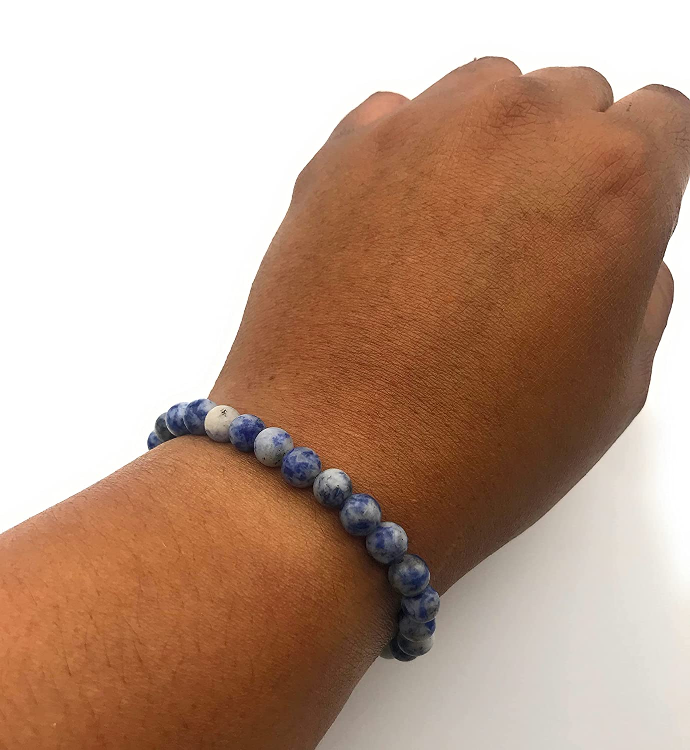 Sodalite Gemstone Beaded Stretch Bracelet on Wrist from Scott D Jewelry Designs