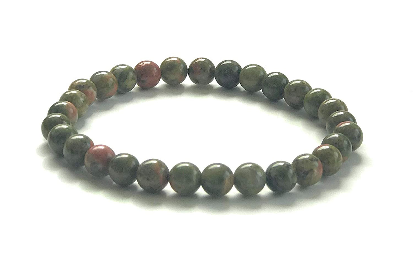 Unakite Gemstone Beaded Stretch Bracelet Side View from Scott D Jewelry Designs